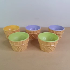 Set Of 5 Ice Cream Bowls Cone Look Used 9cm Novelty Bowl - Picture 1 of 10