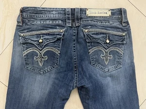 Rock Revival blau Denim Steine Strass Boot Cut Mid-Rise Jeans Größe 32 $ 149 - Bild 1 von 12