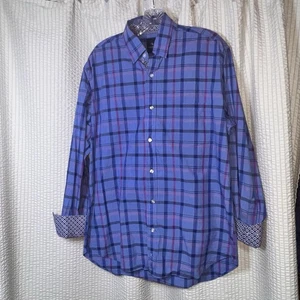 TailorByrd Collection Men’s Button-Down Shirt L Blue Pink Plaid Contrast Cuffs - Picture 1 of 9