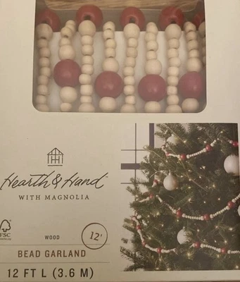 Hearth Hand with Magnolia Red/Natural Wood Bead Garland - Image 1 of 2