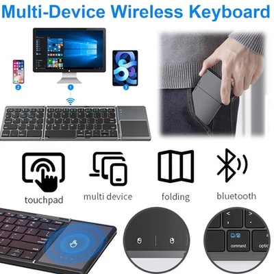 Mini teclado inalámbrico plegable delgado Bluetooth con panel táctil para iOS Android Windows - Imagen 1 de 4