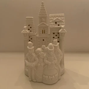 Partylite Village Carolers Teelicht Kerzenhalter P0204 weiß Biskuit Weihnachten - Bild 1 von 8