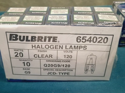 (15) Bulbrite 654020 Q20G9/120 Tubular T4 2-Pin Bi-Pin G9 20W 120V Clear 2700K - Image 1 of 4