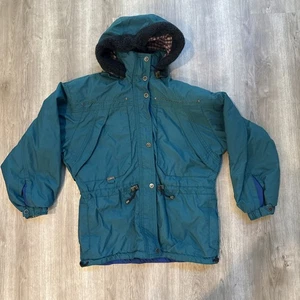 Vintage Mountain Goat Winterjacke Damen M 90s türkis Kapuze Outdoor Schnee Parka - Bild 1 von 24