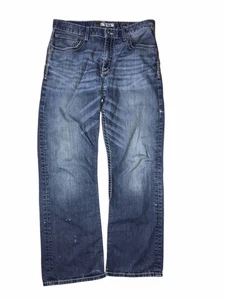 BKE Tyler Herren 34R Bootleg dunkelblau Waschung Schnalle dicke Nähte Denim Jeans C12 - Bild 1 von 6