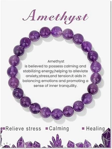 Amethyst Bracelet for Women Girls 8mm Beaded Bracelet Healing Stone - Picture 1 of 6