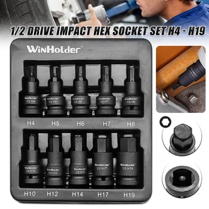 10PCS IMPACT HEX BIT Sockets Set 1/2" Drive Impact H4 To H19 Allen Key With Tray - Picture 1 of 8