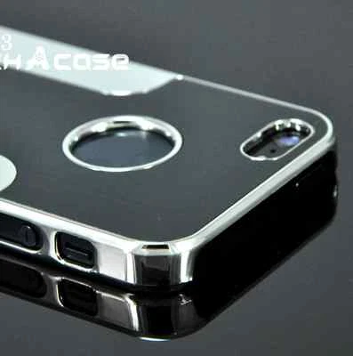 Funda rígida iPhone 5 5S 5G negra y plateada aluminio cepillado sólido + película Foto 1 de 4