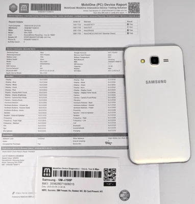 Samsung Galaxy J7 - 16 GB - White (Virgin Mobile) Battery 75% - MobiCheck: PASS - Image 1 of 4