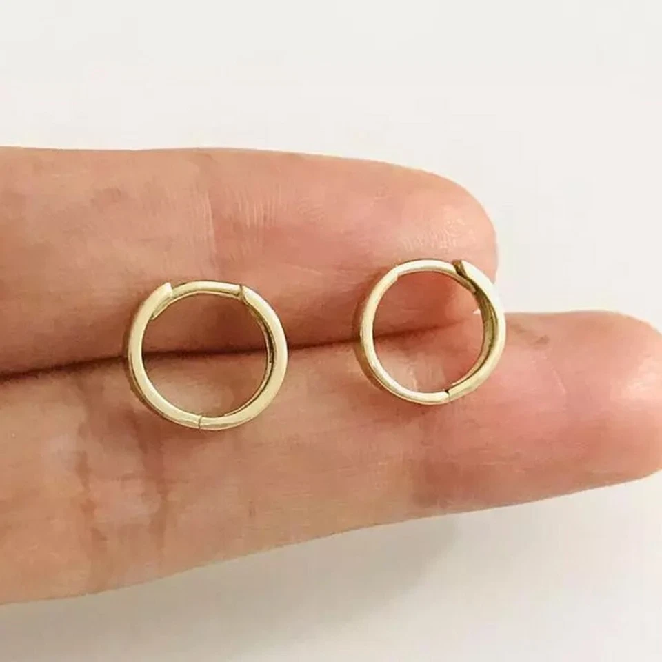 14K Solid Gold 1.7mm x 10mm Hoop Huggie Earrings, 14k Small Earrings AB-54 - Image 1 of 4