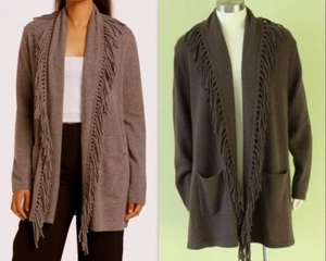 NWT MAGASCHONI 100% Cashmere Fringe Trim Shawl Collar Cardigan L $398 Dark Fudge - Picture 1 of 14