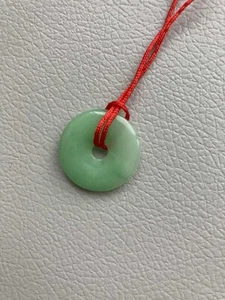 Vintage Grade A Jade Donut Pendant Natural Green Jadeite Necklace Red Rope - UK - Picture 1 of 4