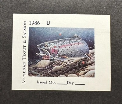 1986 MICHIGAN - State Trout & Salmon Stamp - MNH **PROOF No Serial # Error** - Image 1 of 2