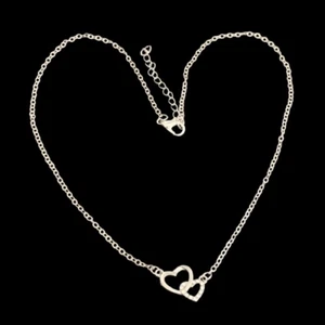 Hugging Hearts Silver Tone Necklace Rhinestone Heart Pendant, NEW - Picture 1 of 7