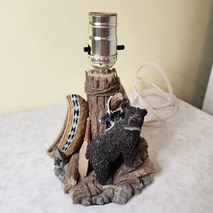 Bear with fish Lamp Small Nightstand Cabin Decor Canoe M2 - Picture 1 of 7