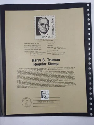 USPS 1984 20c Harry S. Truman Regular Stamp Souvenir Page 1/26/1984 - Image 1 of 4
