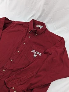 Vintage Red Oak Mens XXL Denim Maroon Oklahoma Sooners Button Down Long Sleeve - Picture 1 of 8