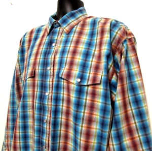 Camisa Occidental Ajustada Panhandle Para Hombre Grande Azul Marrón Cuadros Perla A Presión Manga Larga - Imagen 1 de 10