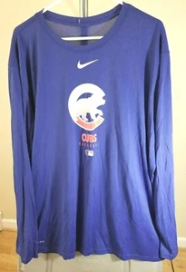 Chicago Cubs MLB Nike Classic Blue Team Logo 3XL Long Sleeve Dri-Fit Shirt - Picture 1 of 3