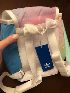 ADIDAS RAINBOW MINI Backpack Ombre Beach Tote Drawstring Cinch Bag Purse White - Picture 1 of 11