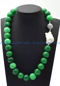 Natural 12mm Green Jade Gems Beads White Keshi Baroque Pearl Necklace 18" - Picture 1 of 12