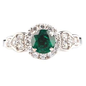 14KT White Gold 1.48Ct Natural Zambian Emerald IGI Certified White Diamond Ring - Picture 1 of 8