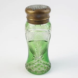 Geschliffener Art déco Kristall Überfang Glas Zucker-Streuer, grün, Vintage - Bild 1 von 12