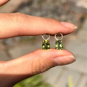 Custom 14KT Yellow Gold Peridot Oval Earring Charms Add To hoops 8mm x 6mm - Picture 1 of 7