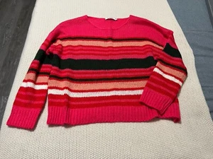Stitches & Stripes Womens XXL Pink Red Green Striped Chunky Knit Sweater - Picture 1 of 3
