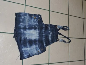 Justice Girls Tie-Dye Denim Overalls Shortalls 1-Piece Romper SZ 18 Strtch Blend - Picture 1 of 5