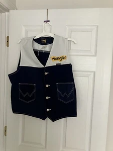 USA Made Vintage 70s Wrangler Men XL Denim Wrangler Patch Cowboy Rodeo Vest - Picture 1 of 6