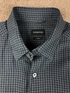 Ermenegildo Zegna Cashco Black & Gray Plaid Button Down Shirt Size Large - Picture 1 of 9