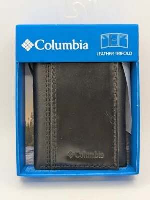 Cartera Columbia de cuero negro triple pliegue - Cuero genuino - Hecha en India Foto 1 de 4