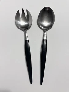 Forged Stainless Steel Salad Serving Set Black Composition Handles Japan - Picture 1 of 9