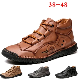 Zapatos informales para hombre de cuero genuino hechos a mano cómodos botines zapatillas planas - Imagen 1 de 16