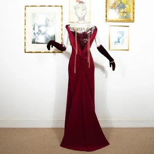 Vintage 1990s Burgundy Satin Maxi Evening Dress Open Back With Train Glam Size S - Picture 1 of 6