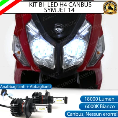 KIT LED H4 6000K SYM JET 14 18000 LUMEN CANBUS LUCE BIANCA NO AVARIA LUCI - Immagine 1 di 4