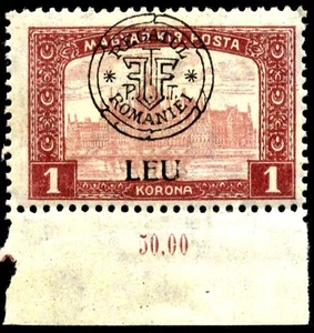 Romanian Hungary 1919 CLUJ PARLAMENT 1 LEU MNH, OG, GENUINE+ margin y - Picture 1 of 1