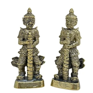 Temple Guardian Giant Dharma Protector Destory Evils Amulet Mini Brass Statue - Picture 1 of 6