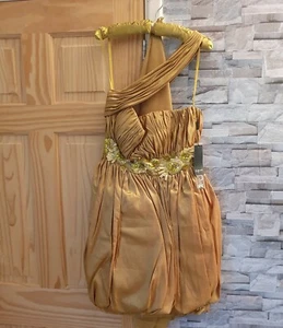 Women Ladies Girls Gold Mini Party Promo Evening wedding Dress size 8 - Picture 1 of 12