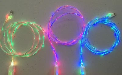 MULTI-COLOR led LIGHT glow USB Cable charger FOR Apple iPhone 8 7 6 5 MICRO B C - Image 1 of 4