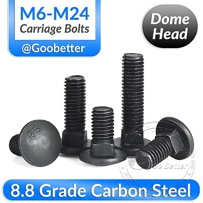 M6 M8 M10 M12 - M24 Black 8.8 Grade Steel Carriage Bolts Cup Square Dome Screws - image 1 of 4