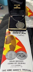 Vintage Dollar Coin From Hawaii 1970's Necklace W/Case & Brochure Empherma - Picture 1 of 6