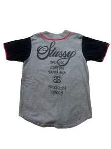 STUSSY Baseball/Skateboard Jersey Gray/Black With Red Trim & Black Writing Sz. S - Picture 1 of 5