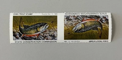 1983 Iowa State Trout Stamp - Imperf Invert Pair - Image 1 of 2