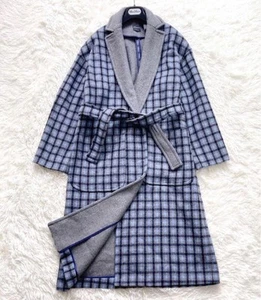 Max Mara Penny Black Check Coat XL Wrap Belt Used - Picture 1 of 12