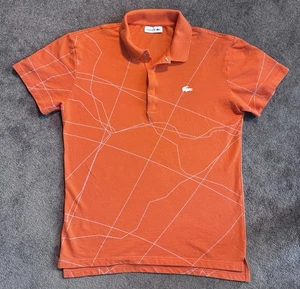 Lacoste Polo Shirt Sz 5 Orange Snap Button Abstract Lines Pattern Classic - Picture 1 of 7
