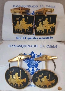 2 Cufflinks Toledo Round 0.3oz horses black oval &square mens jewelry Excellent  - Picture 1 of 5