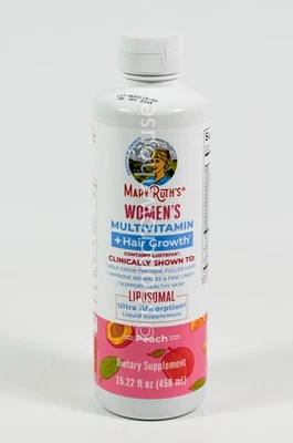 11/2025 Mary Ruths WOMENS MultiVitamin +HAIR GROWTH 15.22oz Liposomal PEACH - Image 1 of 4