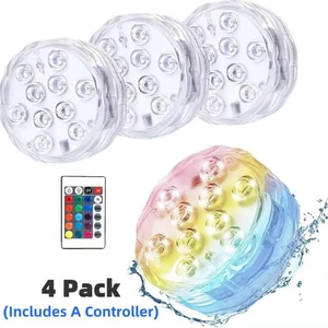 4 Pack Underwater Submersible Light, RGB LED Night Light Swimming Pool fountain - Picture 1 of 11